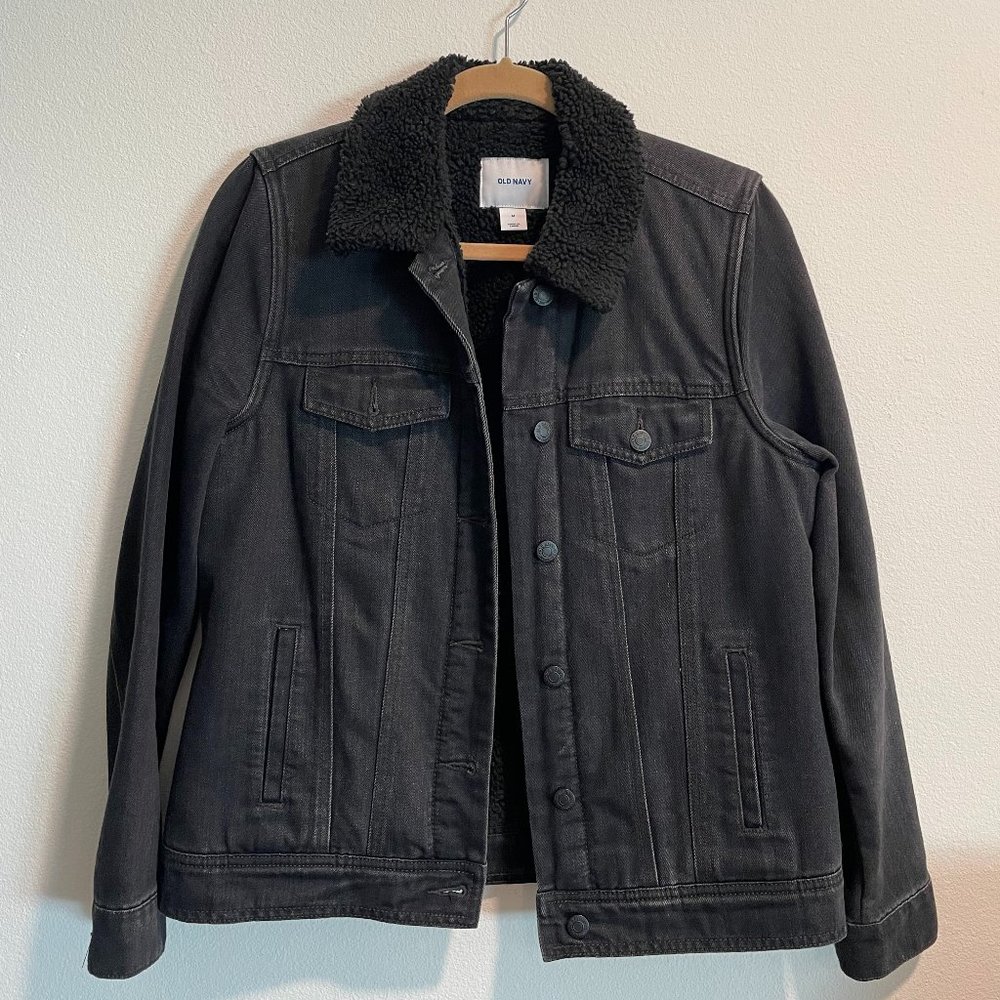 Old Navy Sherpa Lined Black Denim Jacket